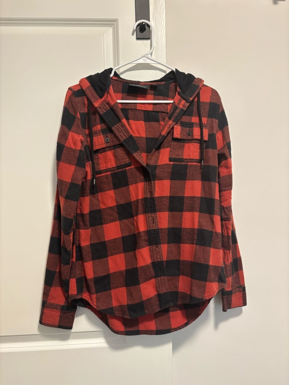 Harley-Davidson Red and Black Plaid Button-Down Hooded Shirt